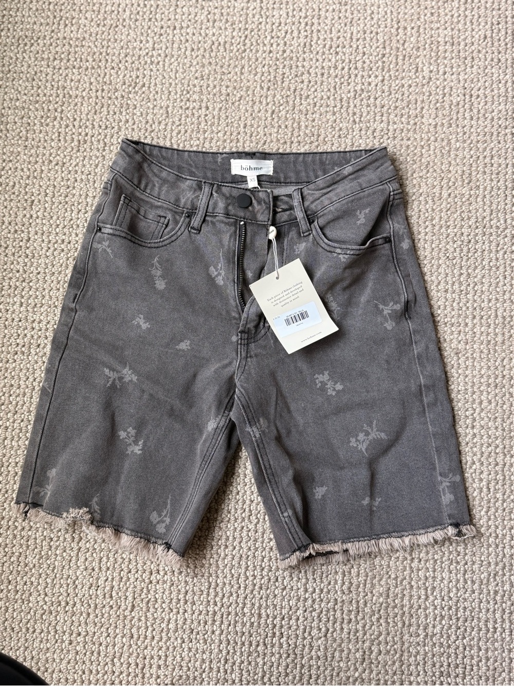 bohme women’s Washed Gray Denim Floral-Print Shorts